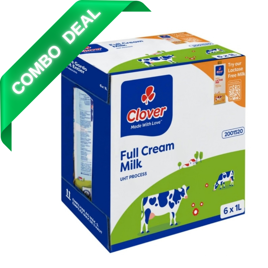 Clover UHT Long Life Full Cream Milk 1 Litre (Pack of 6)