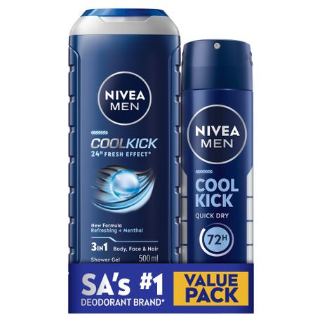 NIVEA MEN Cool Kick Bundle: Deodorant Spray 150ml + 3in1 Shower Gel 500ml