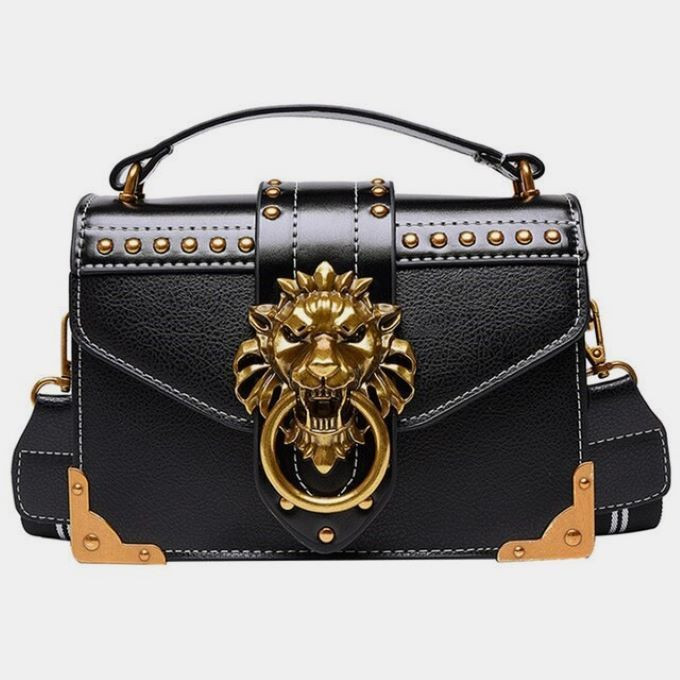 Royalty Collections - SA Luscious Lion Head Crossbody Bag - Black