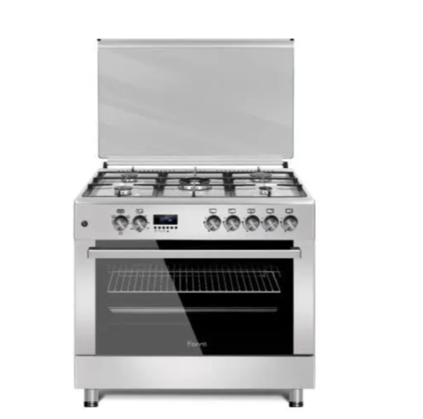 90cm 5 Gas Burner Stove (1 Wok Burner) With Electric Oven Stainless Steel