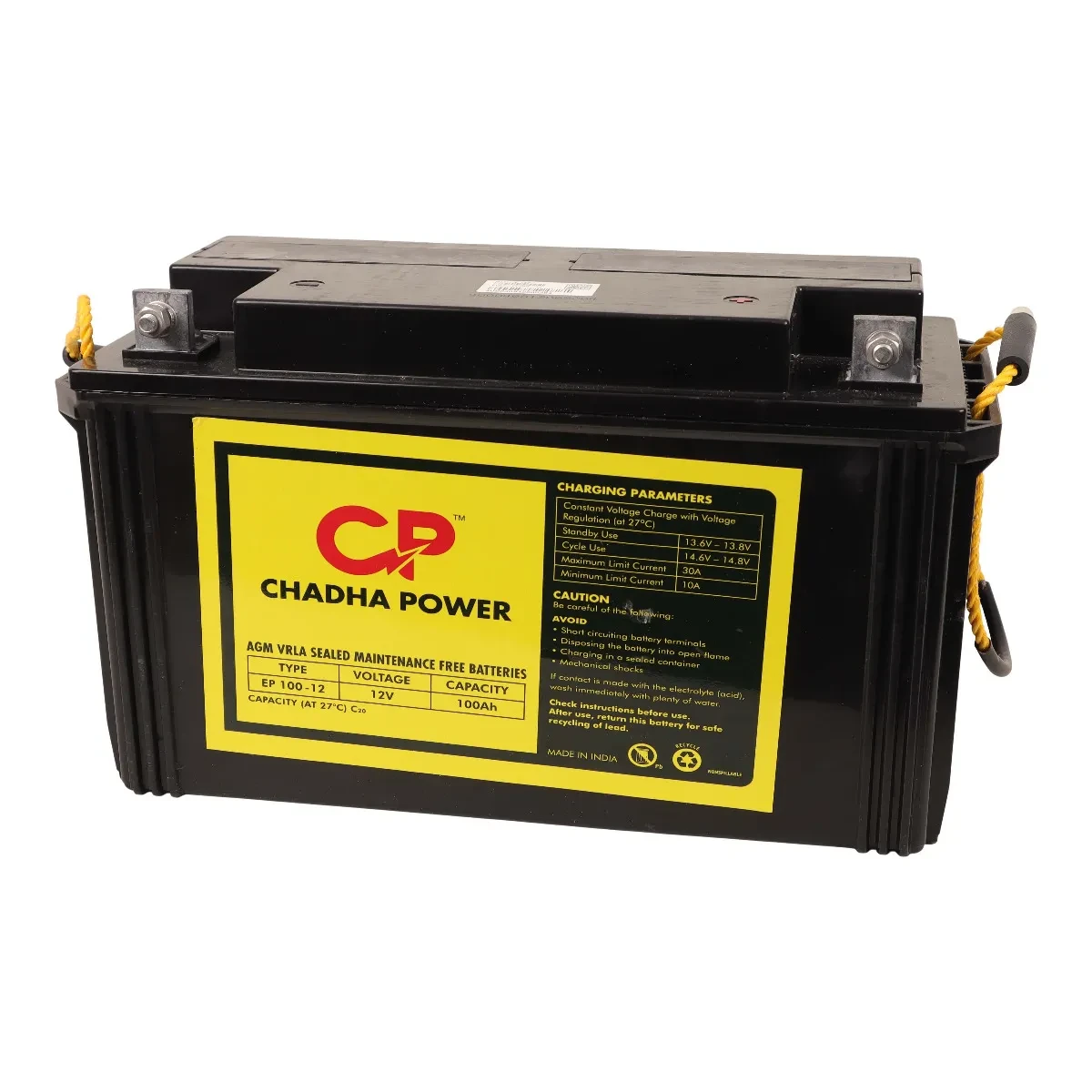 CHADHA POWER 12V 100Ah AGM VRLA Deep Cycle Battery