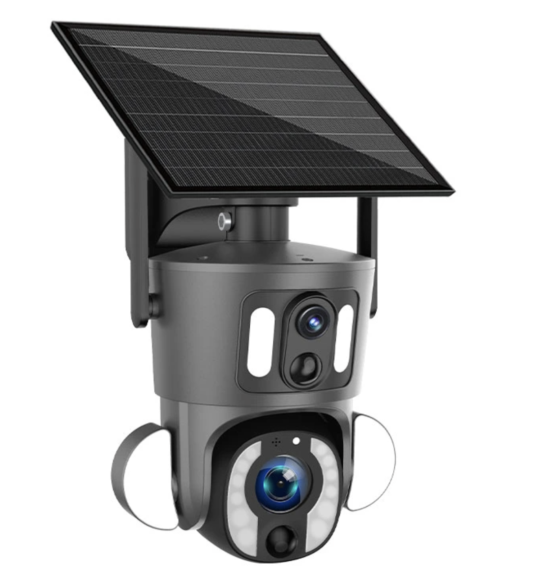 New 4G Dual Lens Battery CCTV Camera Color Dual PIR Alarm 9W Powered Security Outdoor Low Power Solar Camera