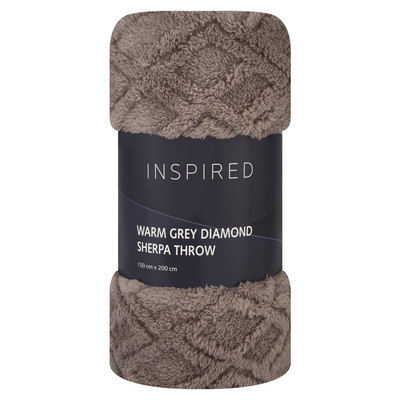 Inspired Warm Grey Diamond Sherpa Warm Throw 150cm x 200cm