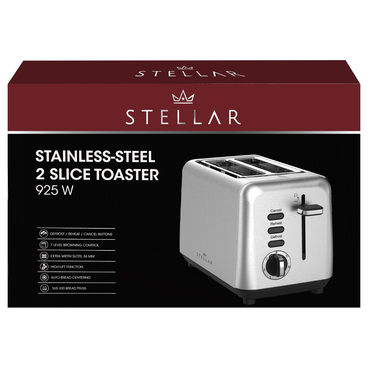 Stellar Stainless Steel 2 Slice Toaster 925 W