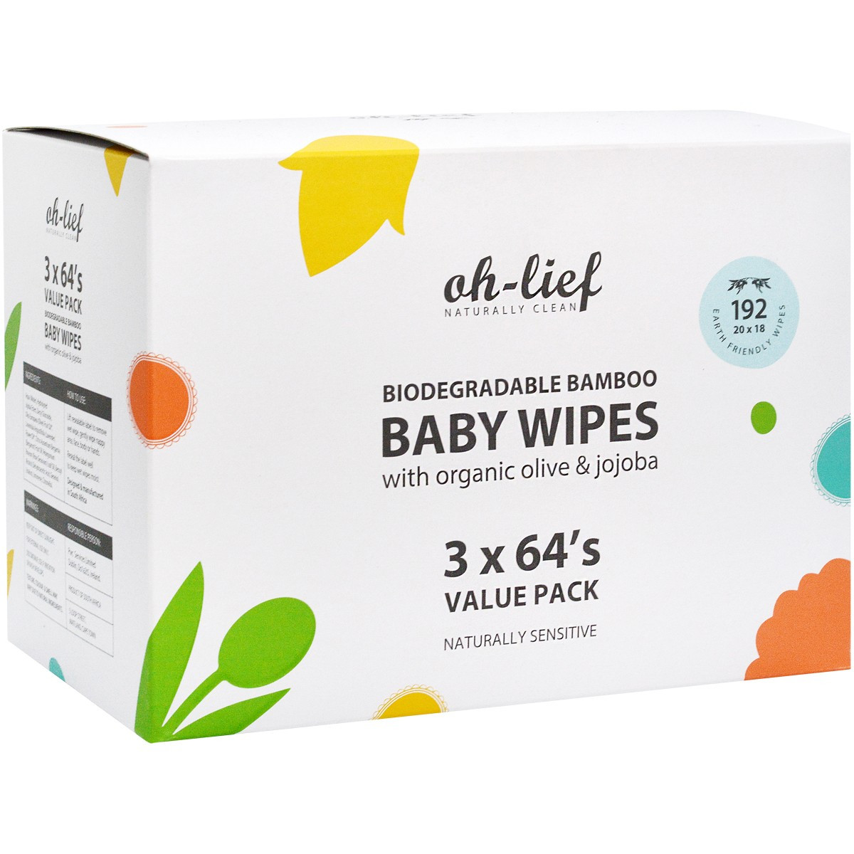 Oh-lief Bamboo Baby Wipes 192's 3pack