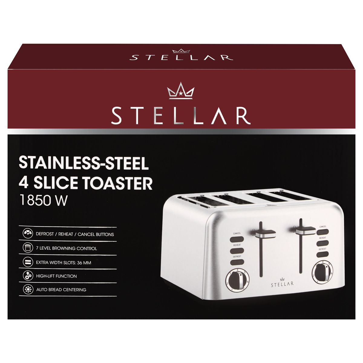 Stellar Stainless Steel 4 Slice Toaster 1850 W