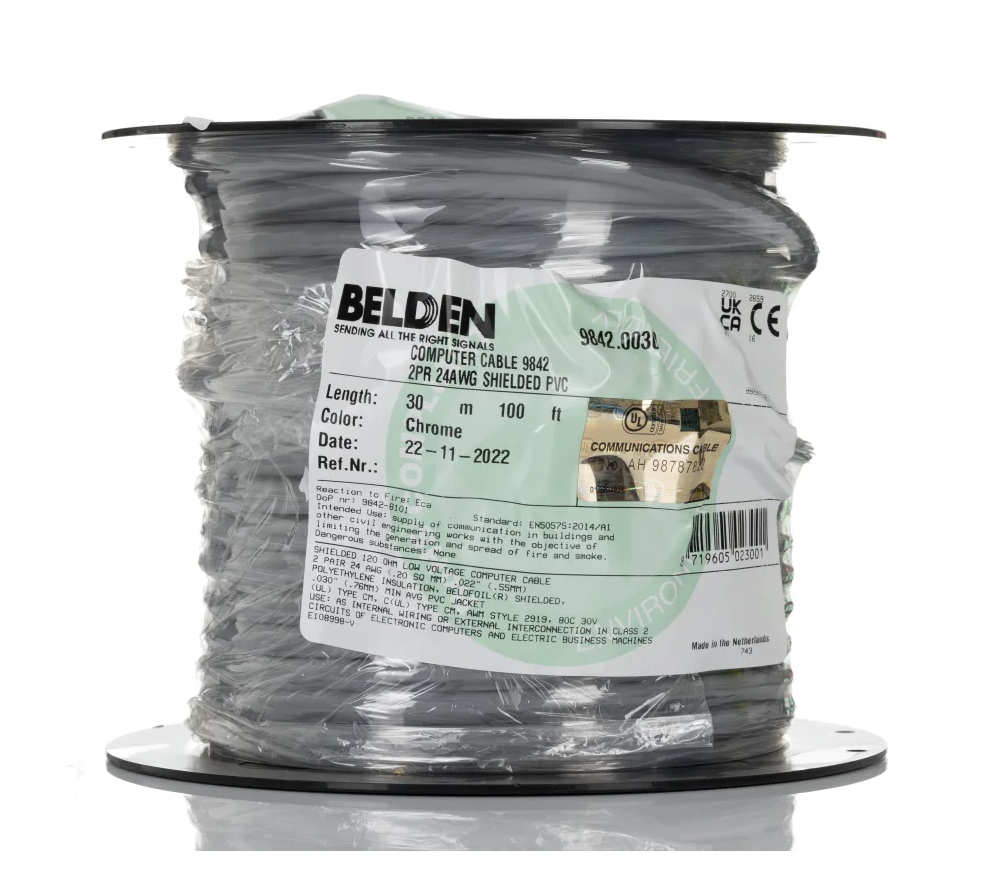 Belden Twisted Pair Data Cable, 2 Pairs, 0.25 mm², 4 Cores, 24 AWG, Screened, 30m, Chrome Sheath