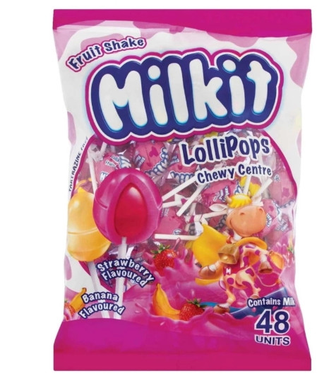 Milkit Fruit Shake Lollipops Strawberry, Banana Lollipop  (Pack of 1 x 48 pieces)