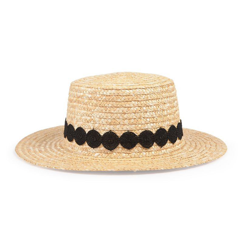 Natural Straw Black Circle Boater Hat