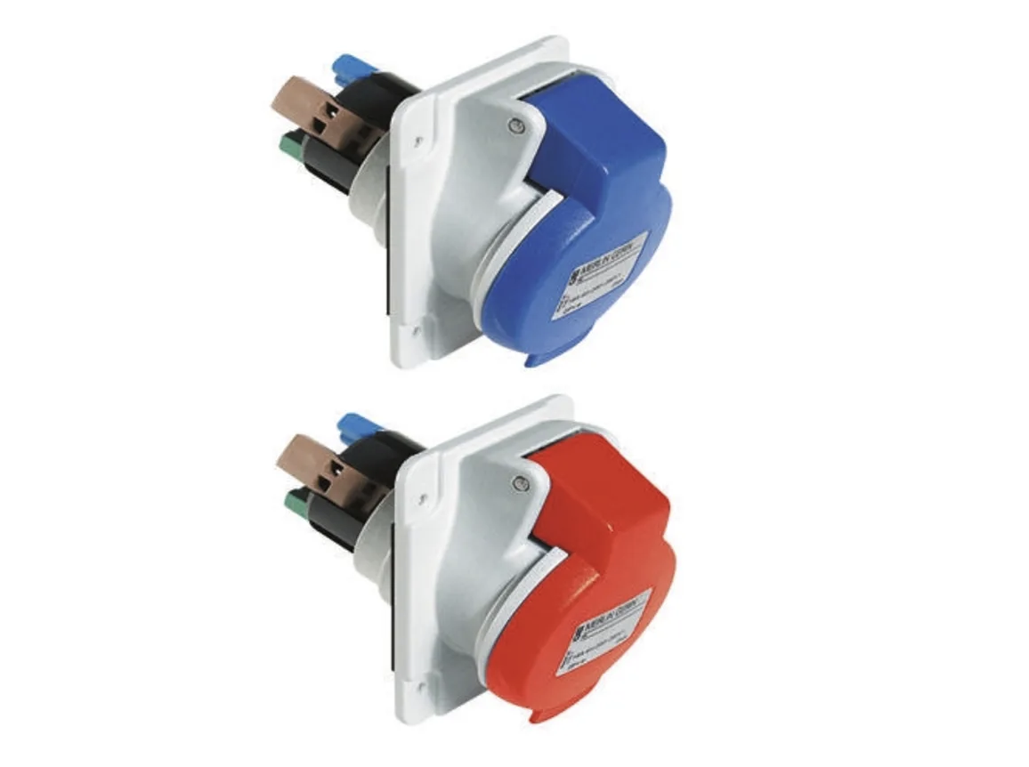 Schneider Electric, PratiKa IP44 Red Panel Mount 3P + E Right Angle Industrial Power Socket, Rated At 16A, 415 V