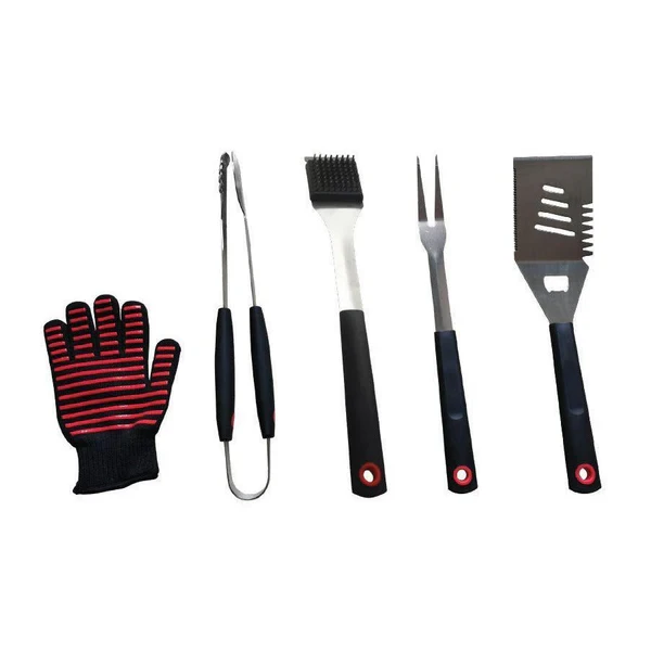 Alva – 5Pc BBQ Tool Set In Case (Fork / Brush / Tongs / Lifter / Glove)
