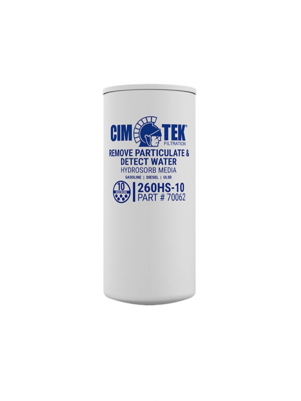Cim-Tek 70062 260 Series Fuel Filter 260HS-10, Hydrosorb Media, Detect Water & Remove Particulate, 25GPM, 10 Micron, 1"-12 Thread, 3 3/4"W X 8 3/4"L