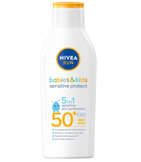 NIVEA SUN Kids Sensitive Lotion SPF50+ Sunscreen, Sun Protection, 200ml