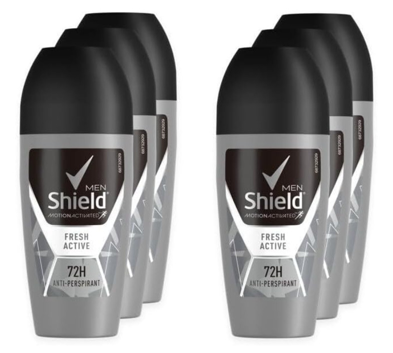 Shield Men's Fresh Active Anti-Perspirant Deodorant Roll-On 6 Pack of 50 ml