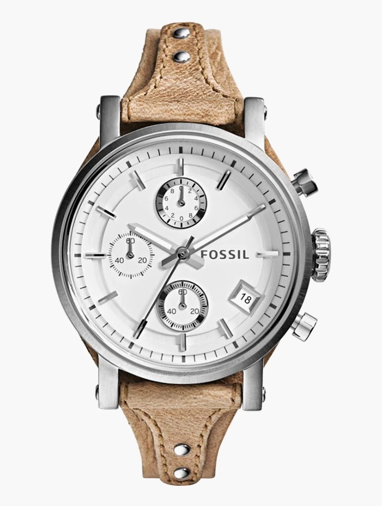 Fossil Natural & Silver Steel Round Original Boyfriend Watch