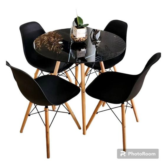 Madiega Furniture - Round Retro Table & Chairs - Black Table