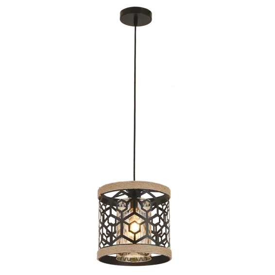 Metal and Rope Pendant light with Inner Glass - EMS