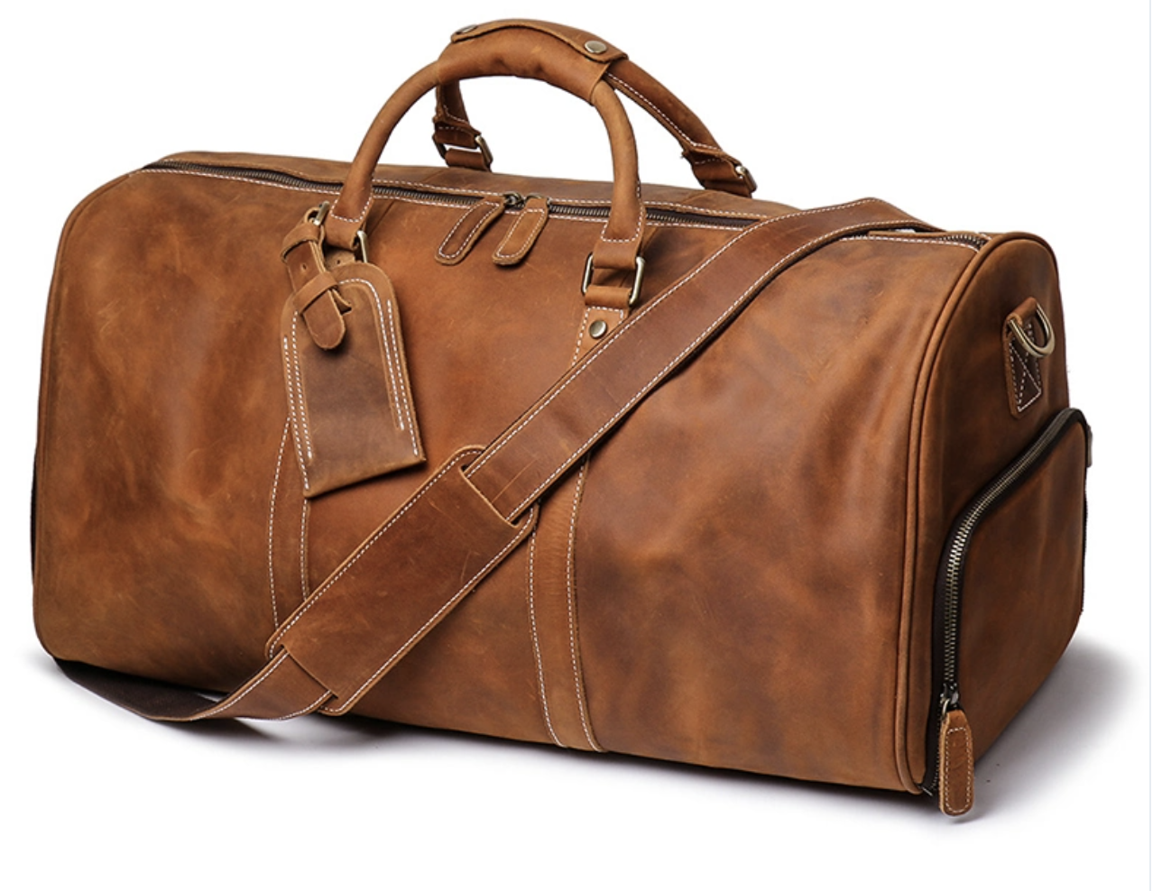 Wholesales Price Brown Crazy Horse Leather Travel Bag Duffle Bag with Shoes Space