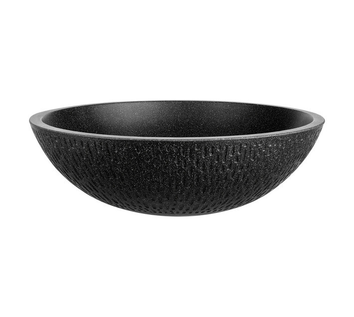 Laveo Amber Black Granite Bathroom Basin – Round Countertop 410 mm Diameter Modern Black Finish