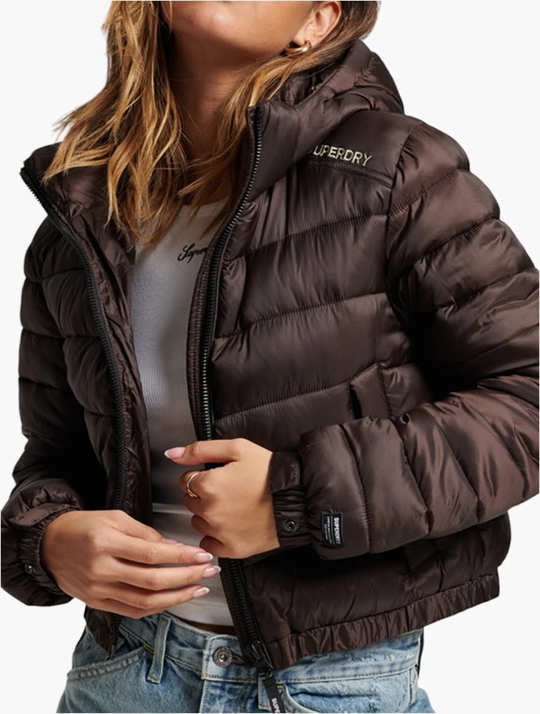 Superdry Dark Oak Brown Lightweight Cropped Sport Padded Jacket