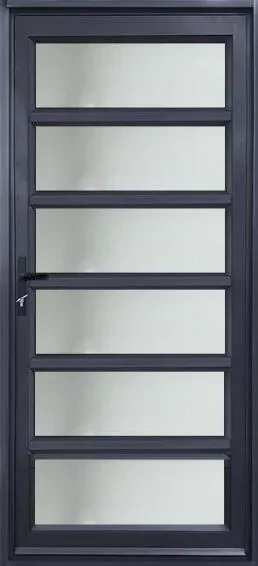 Aluminium door charcoal 6 horizontal panel reflective glass right hand opening W900 x H2100MM