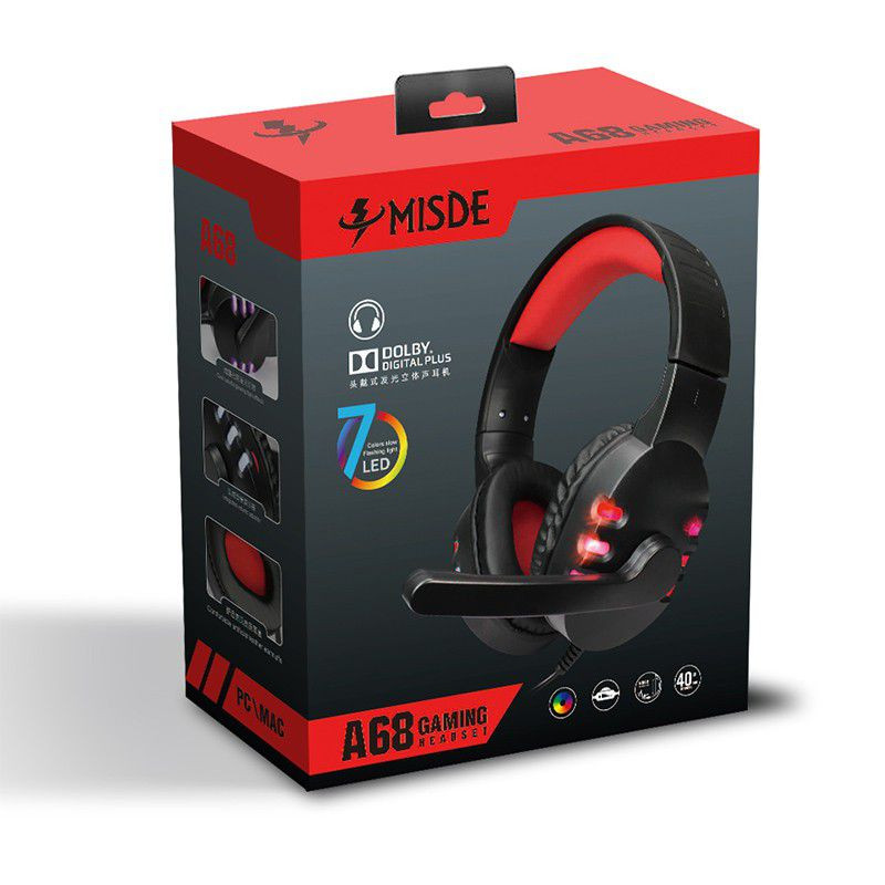 MISDE A68 Gaming Headset With Mic For PC PS4 Xbox One With RGB Light