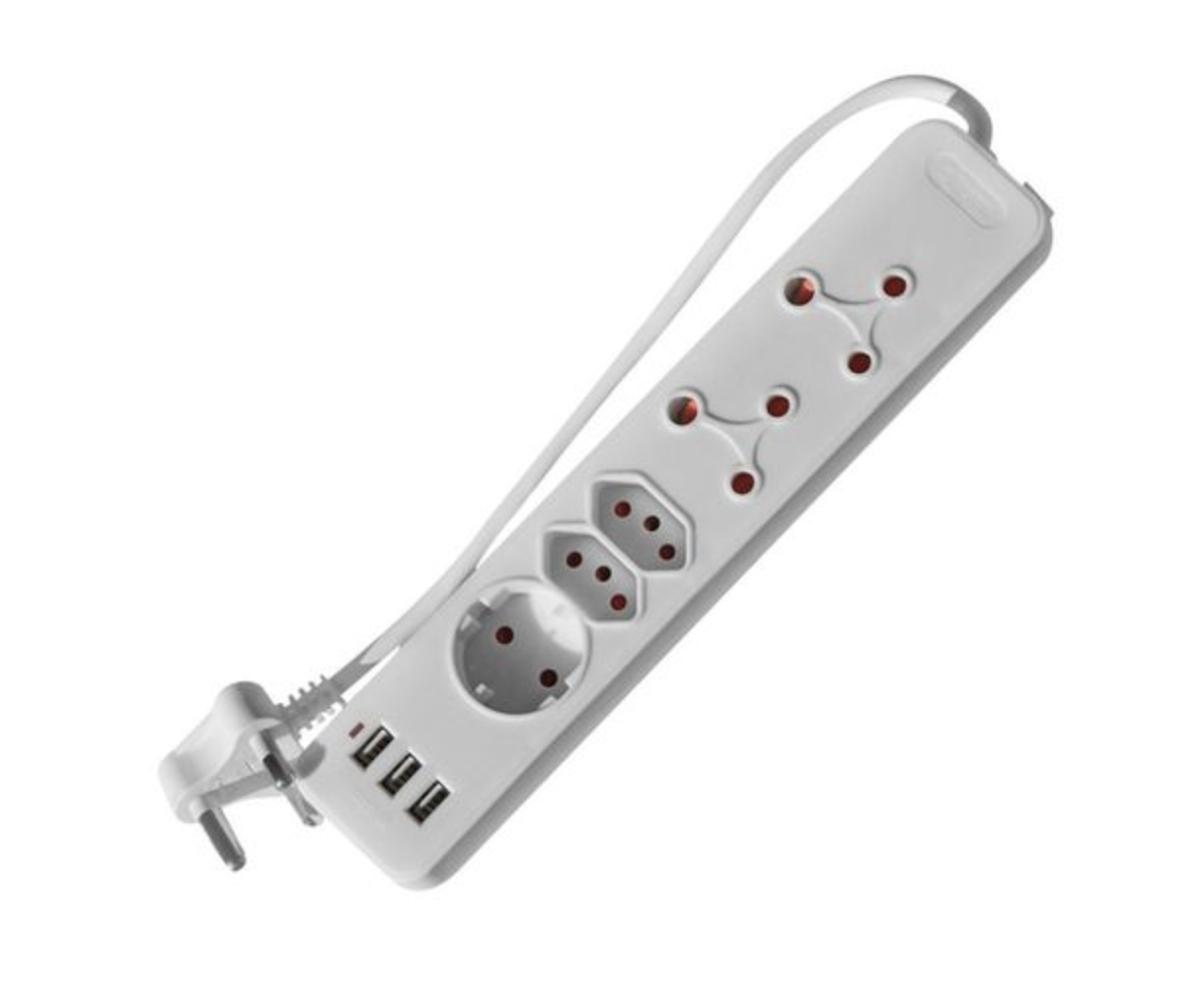 PowerWorx 5-Way New Standard Core Multi-Plug with 3 x USB Inputs - White