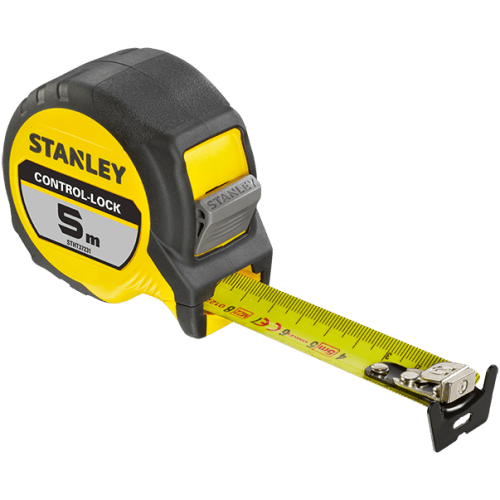 TAPE 5MX25MM STEEL STANLEY CONTROL-LOCK - FINGER LOCK - RUBBER PROTECTIVE CASING