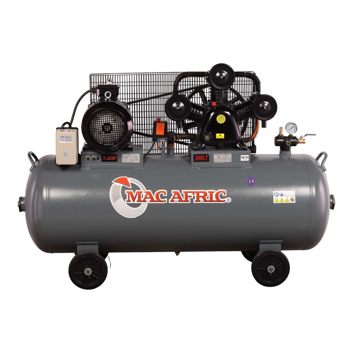 MAC AFRIC 300 Litre 5.5 KW (7.5 HP) 380 V Belt Driven "V-Type" Compressor