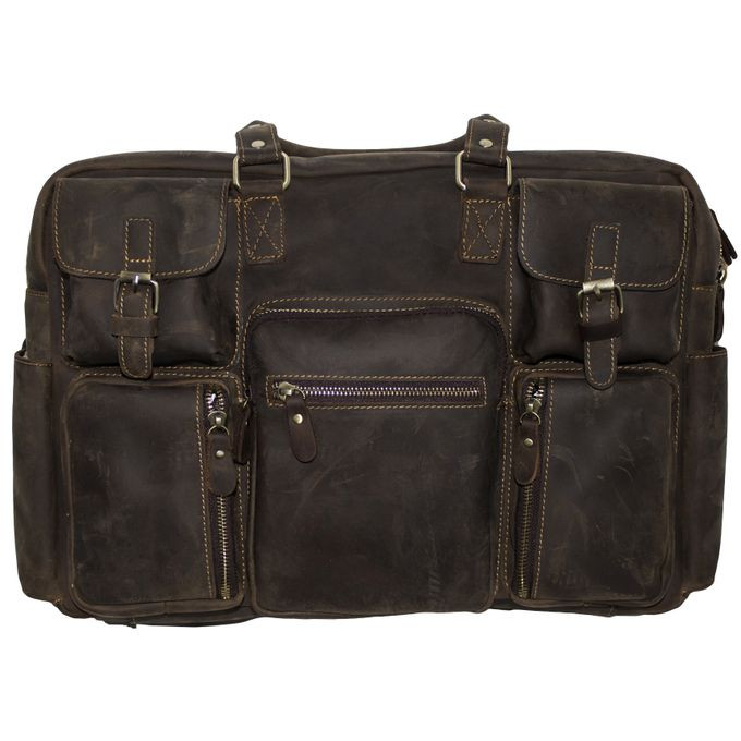 Fino 17" Unisex Organiser Top Grain Genuine Leather Hand/Shoulder Laptop Bag