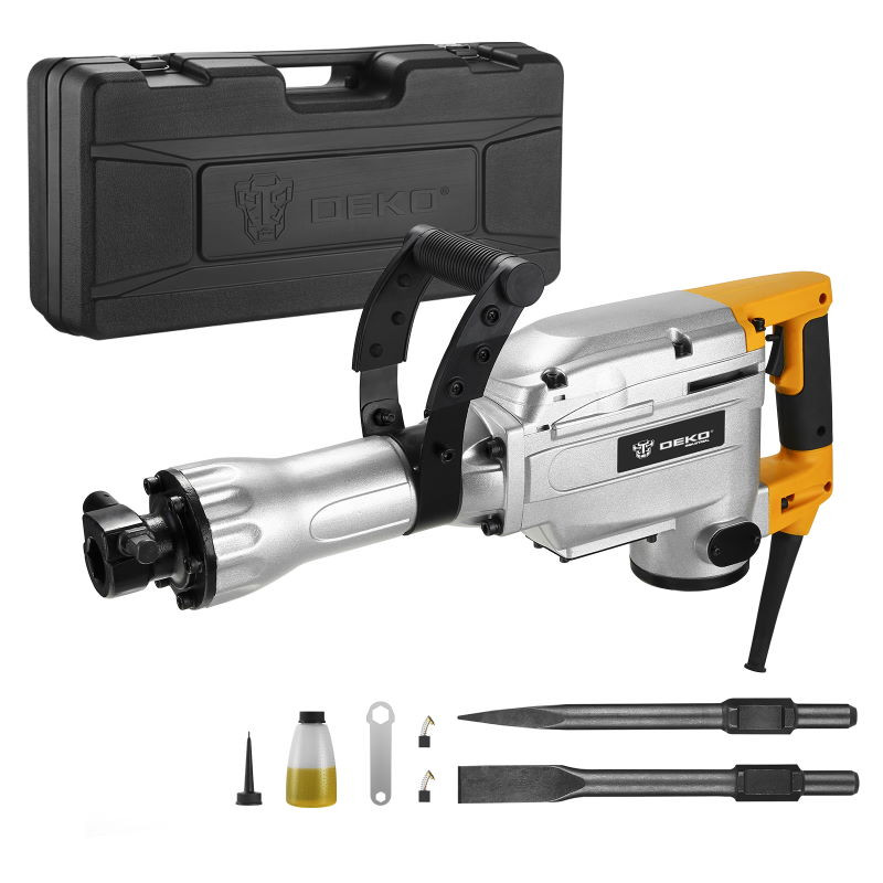 DEKO Tools Industrial 1700W Electric 45J Demolition Breaker in a  DEKO Tools box.