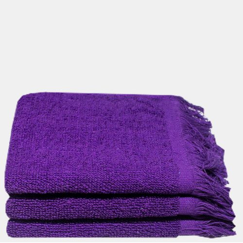 Bunty Bunty's Recycled Yarn-Ocean 380GSM-Fringe Guest Towel 033x050cms(3Pc)-Violet