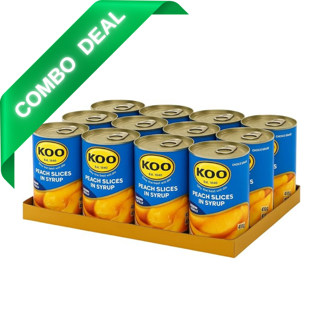 Koo Peach Slices 410g - Juicy and Delicious Sun-Ripened Peach Slices in Syrup - Ready-To-Eat Sliced Canned Peaches (Case Pack of 12)