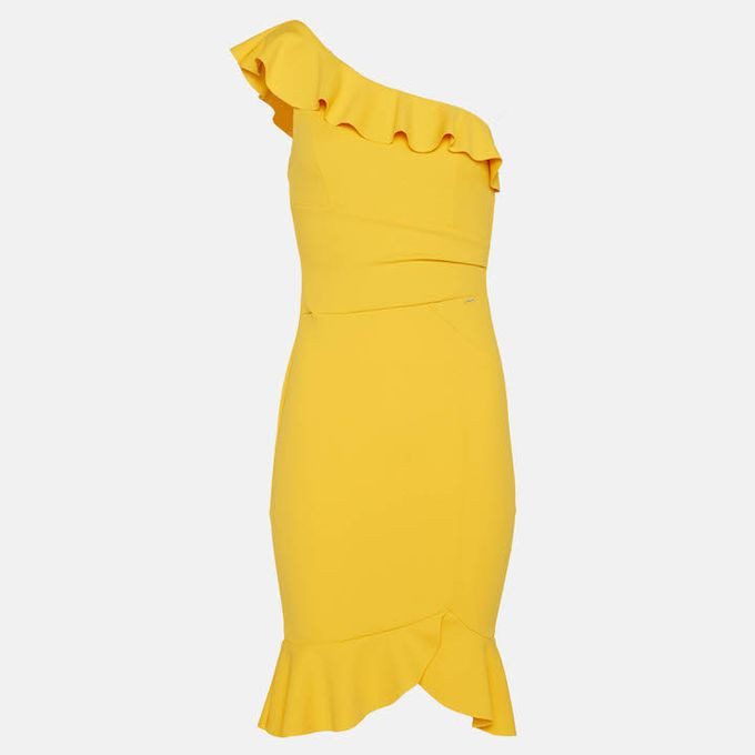 Sissy Boy One Shoulder Frill Knit Bodycon Midi Dress Marigold