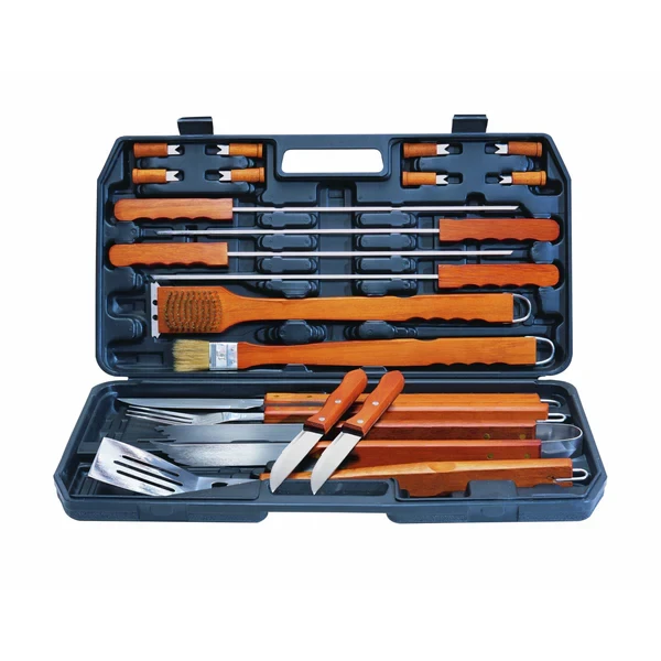 Alva – 21Pc Deluxe Wood-Handled BBQ / Braai Tool Set In Carry Case