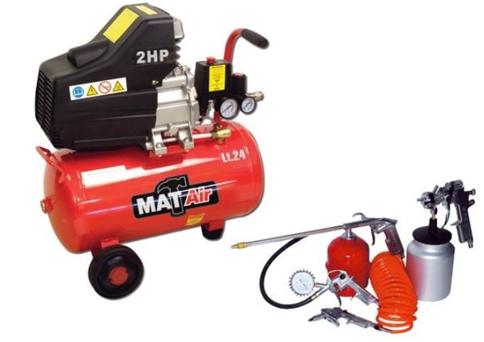 24L Single Stage Compressor 1.5KW/2HP 220V & 5 Piece Spray Gun Kit