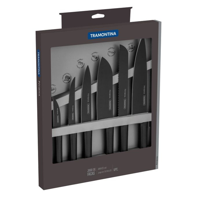 Tramontina 6pcs Black Textured Polypropylene Handles Stainless Steel Knives