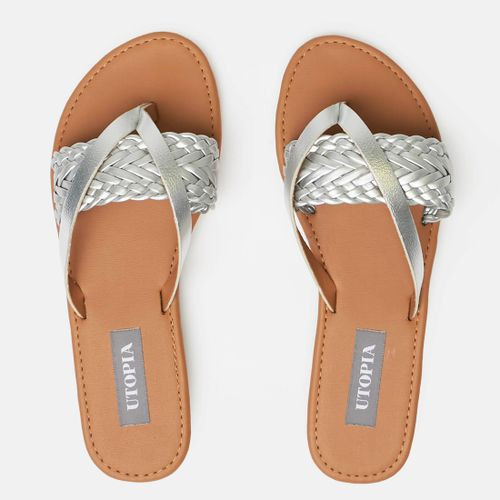 Utopia Thong Weave Slides Silver