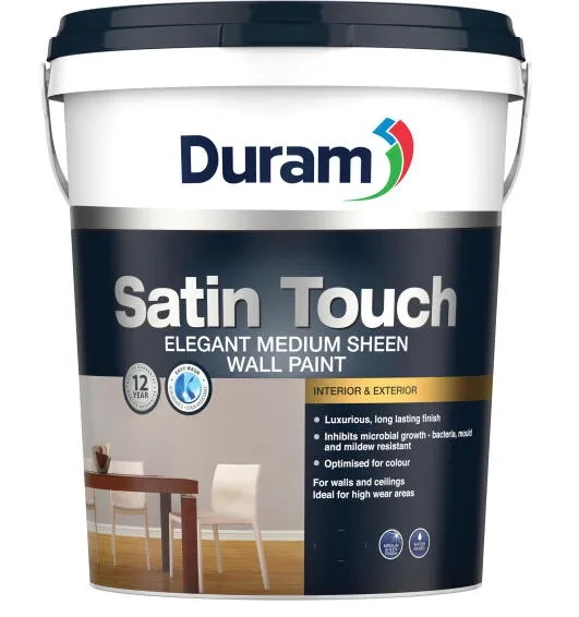Wall Paint Interior/Exterior Mid-Sheen DURAM Satin Touch White 20l