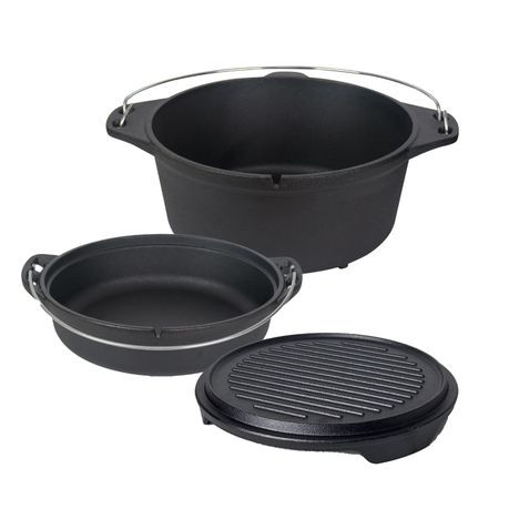 Bon Voyage 3 Piece Pre-Seasoned Heavy Duty Cast Iron Dutch Oven Potjie Set
