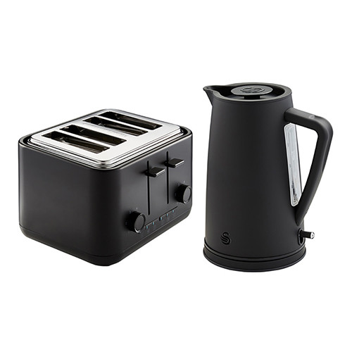 Swan Stealth Breakfast Pack Black – Kettle 1.7L & 4 Slice Toaster