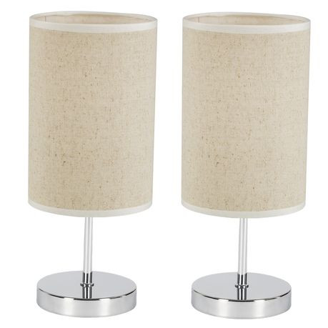 Elegant Chrome Bedside Lamps with Hessian Colour Fabric Shades