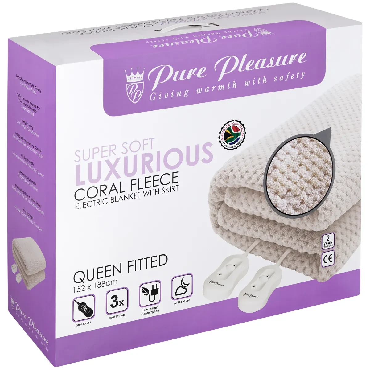 Pure Pleasure Queen Coral Fleece W/ Skirt Fitted Electric Blanket 152x188cm