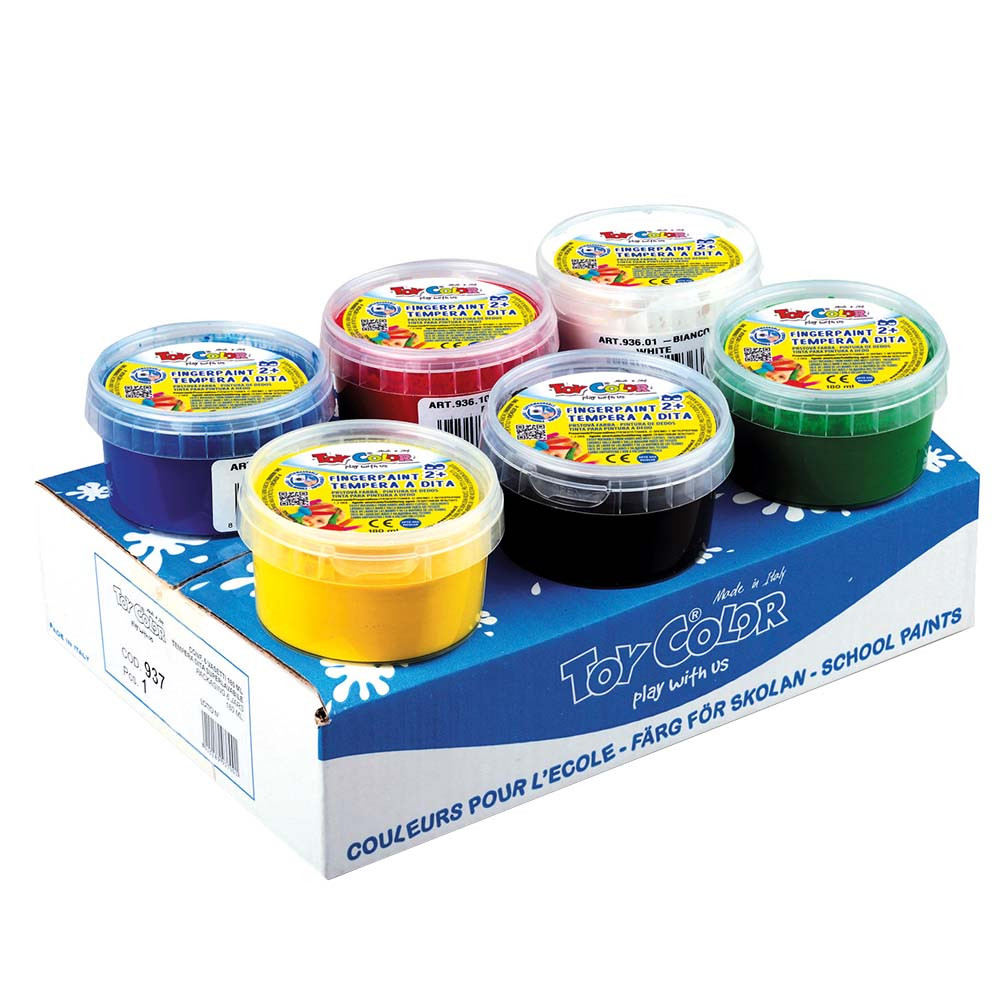 Toy Color – Ready Mix Finger Paint – 6 Colours Bulk Pack – Superwashable – 180ml Jar