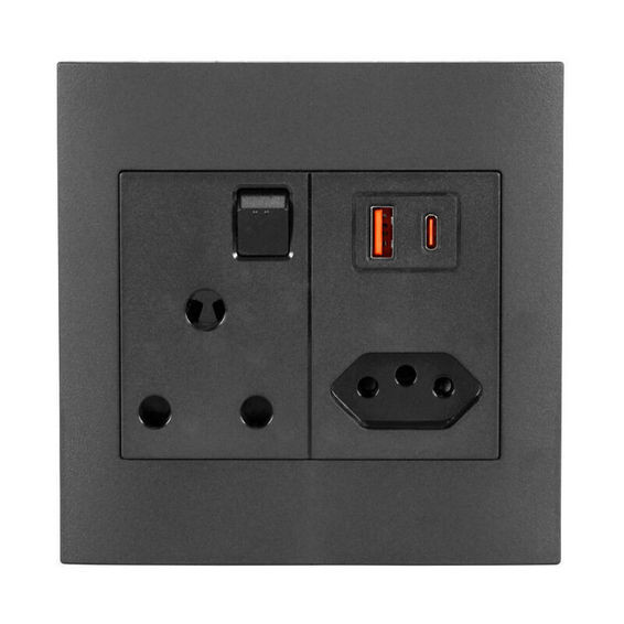 Lexman Single Socket with 1x IEC & USB-A+C (100x100) Black